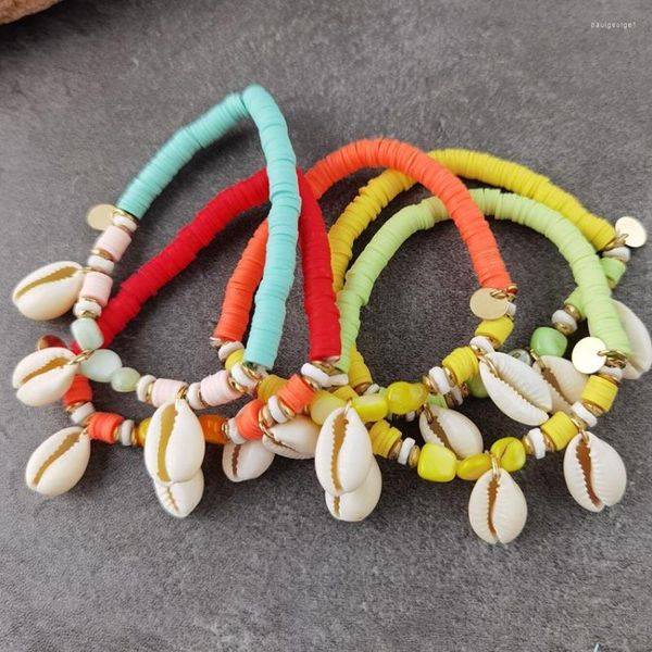 Charm Bracelets Jóias de Verão Pulseira Boho Polymer Clay Beads Shell Natural Stone Handmade Gift for Girl