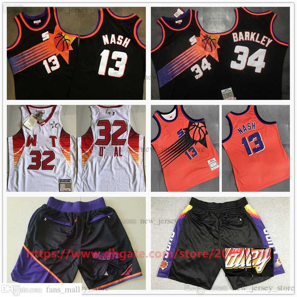 Mitchell e Ness 34 Charles Barkley Authentic Ed 1996-97 Orange Basket Steve 13 Nash Maglie Retro Black 1993-94 Real Ricamo