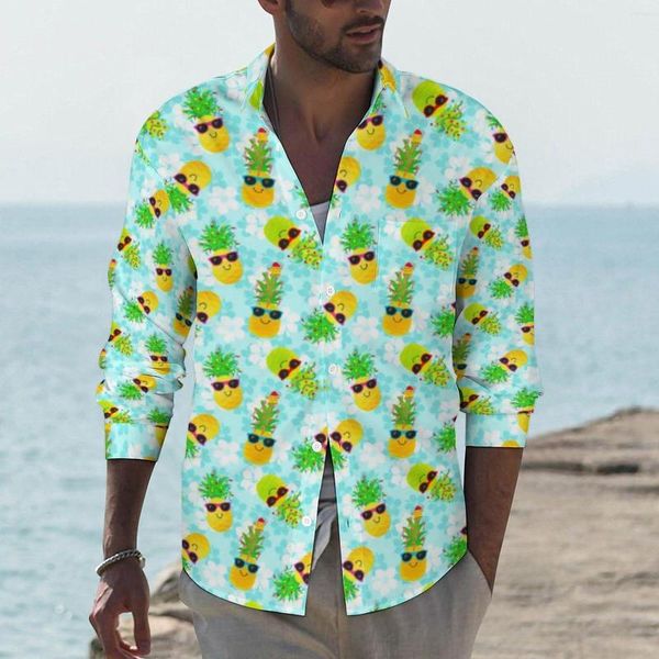 Camicie casual da uomo Camicie alla moda con ananas di Natale Maschile Camicette fresche autunnali tropicali divertenti Modello a maniche lunghe Abbigliamento oversize