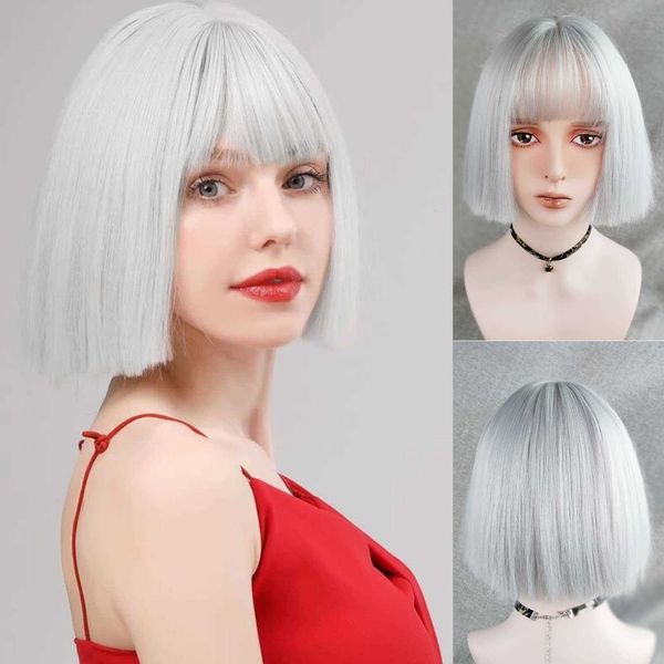 Nxy Hair Wigs 8 16 pollici grigio dritto sintetico resistente al calore caschetto corto con frangia parrucca cosplay per donna 230619