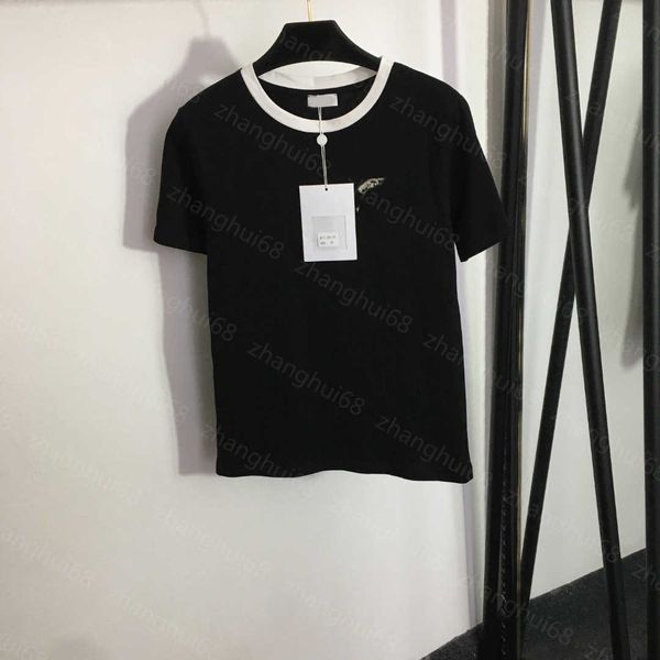 23ss tee T-shirt da donna abbigliamento firmato da donna Girocollo Puro cotone Flock bead logo ricamo colore abbinato girocollo T-shirt a maniche corte abbigliamento donna