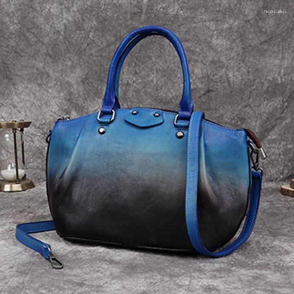 Sacos de noite 2023 estilo chinês retrô couro pintado à mão bolsa feminina grande capacidade bolsa de mão gradiente cor bolsa feminina mamãe compras