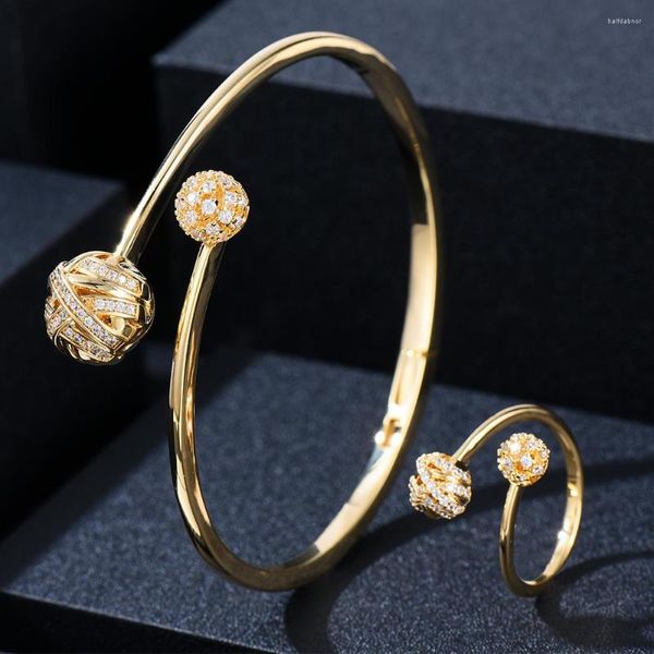 Conjunto de colar de brincos GODKI Trendy Luxury Hollow Ball Statement Bangle Cuff Ring Joias para casamento de zircônia cúbica feminina festa de Dubai