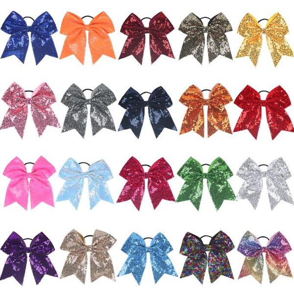 Ins schöne Kinder Haarschmuck Pailletten Cheer Bows Haargummis Kinder Pailletten Schleife Mädchen Pferdeschwanzhalter elastische Haarbänder Mädchen Schleife Stirnbänder