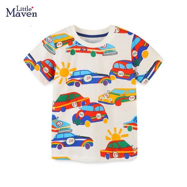 T-shirts Little maven Baby Boys T Shirts Summer Toddler Boys Cartoon Racing car Print Shirts 4 5 Years Old Children's Clothing 230617