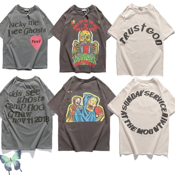 Camisetas Masculinas West Kids See Ghosts Camisetas Masculinas Grandes Trust God T-Shirt Sunday Service Masculino Feminino Lucky My I See Ghost Top Tees 230619