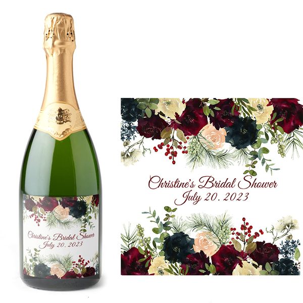 Schermi Divisori 18PCS Customed BordeauxNavy Floral Champagne Etichette Personalizza Adesivi per imballaggio impermeabili Decorazioni per feste di nozze fai-da-te Engag 230619