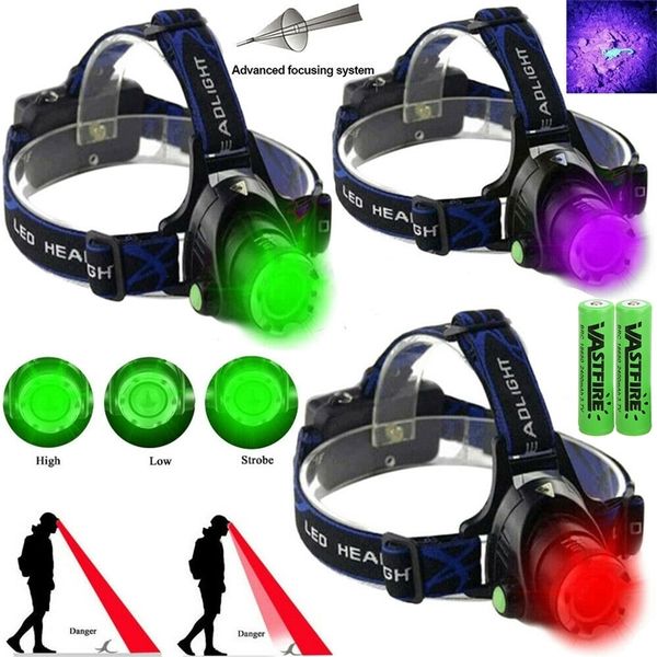 Handwerkzeuge Outdoor-Werkzeuge 2000LM Zoombarer Scheinwerfer Grün/Rot/UV 395NM Licht Wasserdichte USB-Kopflampe 3 Modus Taschenlampen Laterne für die Jagd 230617