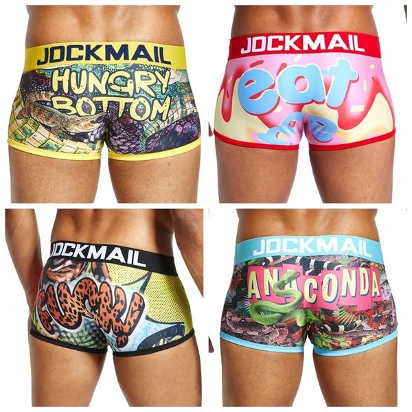 Cueca Jockmail Cueca Colorida Respirável Masculino Calça Curta Spandex Animal Cartoon Boxers Roupa Interior Masculina Cintura Baixa Gelo Seda Gay 230619