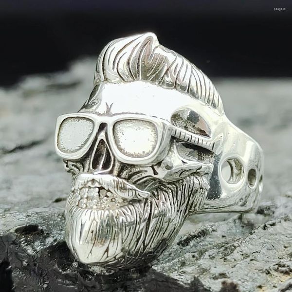 Кластерные кольца 925 Стерлинговый серебряный череп мужской панк -байкерский кольцо ювелирные изделия A6051