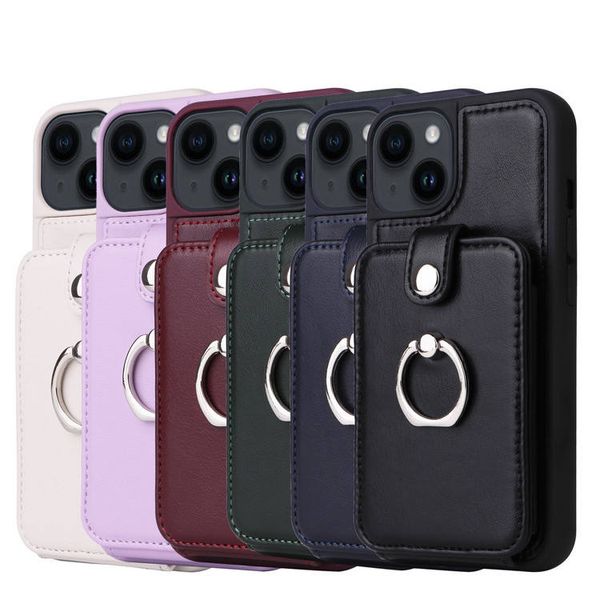 Couro do plutônio slot para cartão titular carteira caso de telefone para iphone 14 13 pro max 12 11 xr 7 8 plus com 360 suporte de anel rotativo