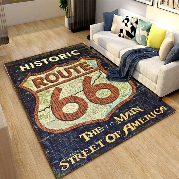 Tapete padrão Play Mats Route 66 nos Estados Unidos, tapete para sala de estar, decoração de quarto infantil, almofada rastejante antiderrapante, tapete de banheiro de cozinha 230619