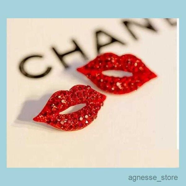 Ohrstecker Sexy Rote Lippen Diamant Ohrstecker Vintage Füllen Großer Ohrring Frauen Mädchen Schmuck Valentinstag Geschenk Lieferung R230619