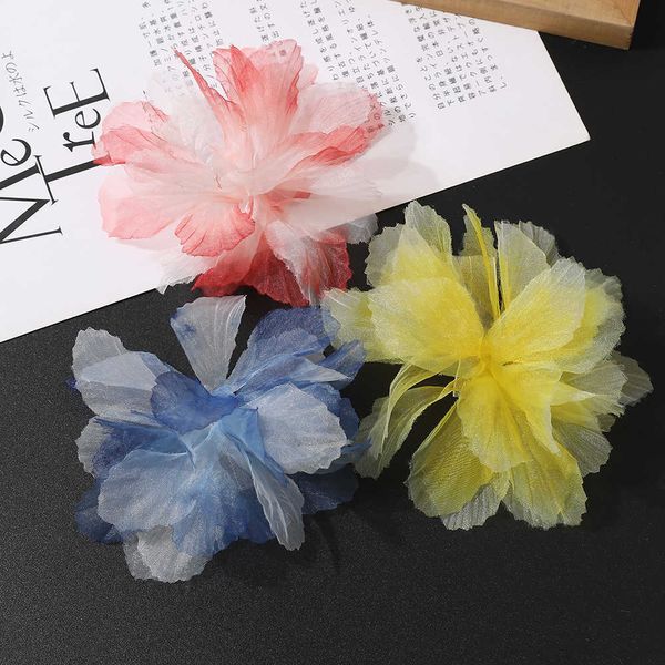 Getrocknete Blumen Organza Künstlicher Kopf für Zuhause Hochzeitsdekoration Farbverlauf Braut Kopfbedeckung DIY Kleidung Herstellung Haarschmuck