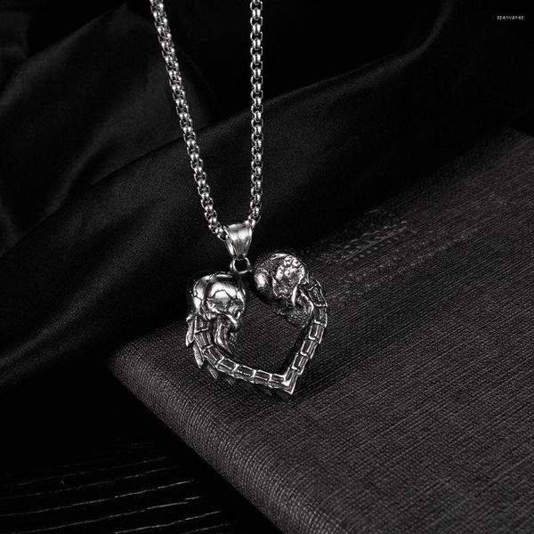 Подвесные ожерелья готические двойные колье для сердца черепа для мужчин женщины ретро -личность металлическая пара украшения ювелирных изделий