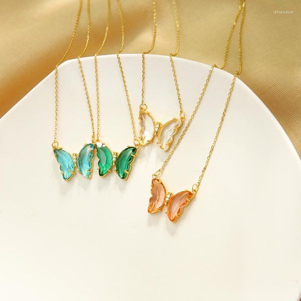 Подвесные ожерелья Balanbiu разноцветное стеклянное колье бабочки для женщин нежно циркона золотого цвета