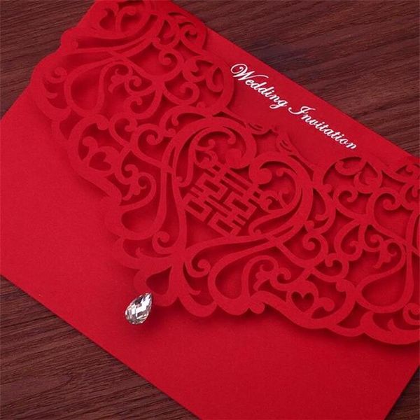 Convites de casamento vazados estilo chinês vintage, cartões criativos para casais, capa vermelha, estampagem chique, cartão de noiva 250y