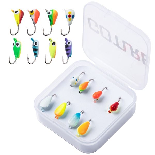 Iscas Goture Gabarito de Tungstênio 8pcslot Conjunto de Iscas de Pesca no Gelo Fast Sink Jig Jigging 1-1.4g Isca de Pesca para Pesca de Inverno com Caixa Portátil 230619