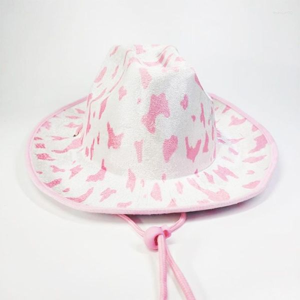 Copricapo Cappello da cowgirl con stampa di mucca rosa Cappello da addio al nubilato Cappelli da cowboy per spettacolo di carnevale in costume da sposa