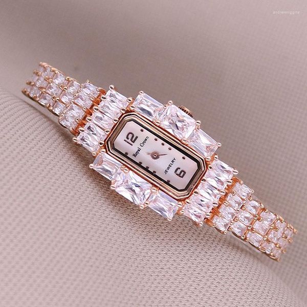 Armbanduhren Royal Crown Lady Damenuhr Japan Quarz Mode Luxus Schmuck Stunden Perlmutt Armband Strass Mädchen Geschenkbox