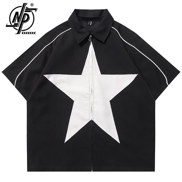 Herrenjacken Patchworkjacke Männer Übergroße Harajuku Sterndruck Streetwear Hip Hop Hemden Mode Lässig Lose Reißverschluss Y2K Rot Schwarz Sommer 230619