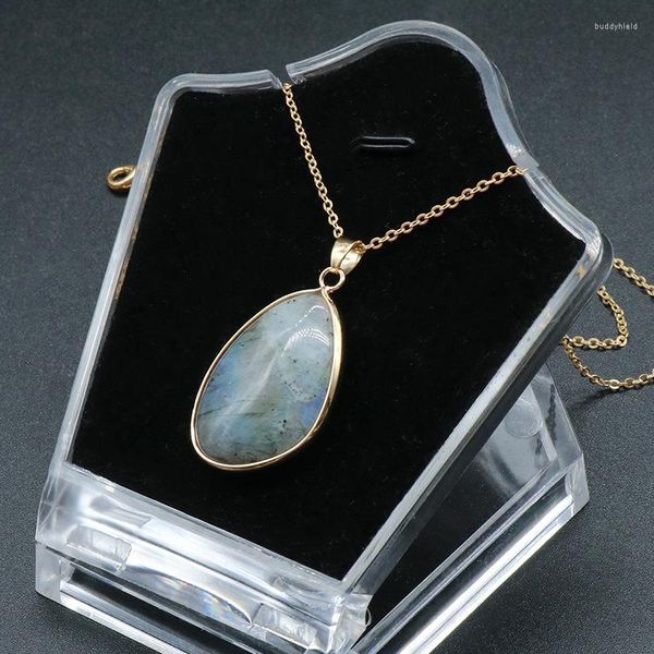 Anhänger Halsketten Reiki Natürliche Labradorite Stein Halskette Gold Farbe Unregelmäßige Grau Mondstein Für Frauen Weibliche Heilung Schmuck