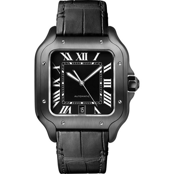 Relógio feminino quadrado de couro preto 904l aço inoxidável azul cozido agulha de relógio lente de safira à prova d'água profunda moda presente montre de luxe dhgate movimento relógio presente