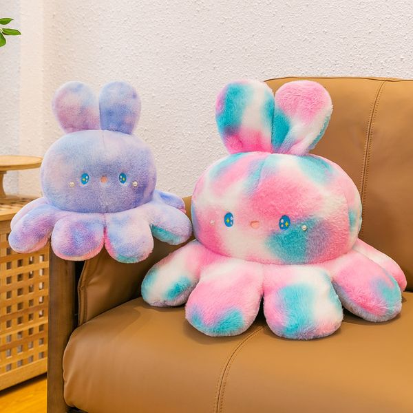 Animali di peluche ripieni Kawaii Coniglio reversibile Peluche Double face Polpo Coniglio Bambola morbida Abbraccio Cuscino Regalo di Natale Decorazione della stanza dei bambini 230619