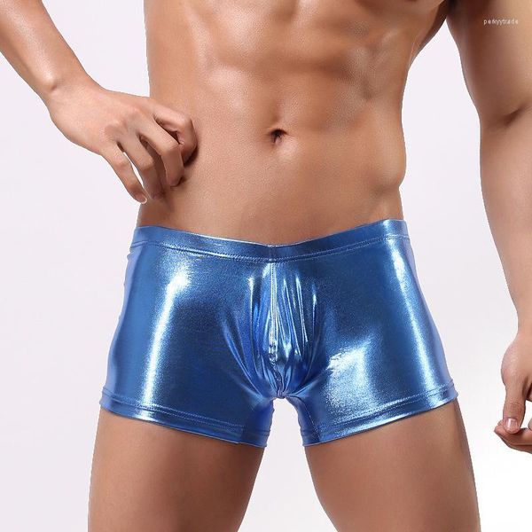 Cuecas Estilo Simples Meia-calça Masculina de Cor Sólida Look Molhado Boxers Cintura Baixa Fetish Lingerie Erótica Couro Falso Roupa Interior Masculina Sexy