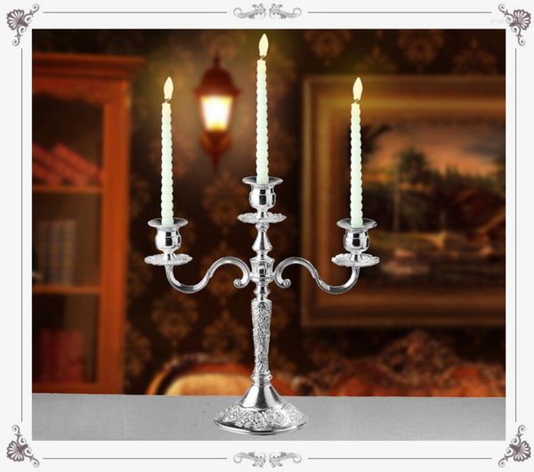 Mum Tutucular Europe Sliver 3arm Candlestick Tutucu Metal Düğün Süslemeleri Yemek Masa Dekorasyonu Ev ZT125A