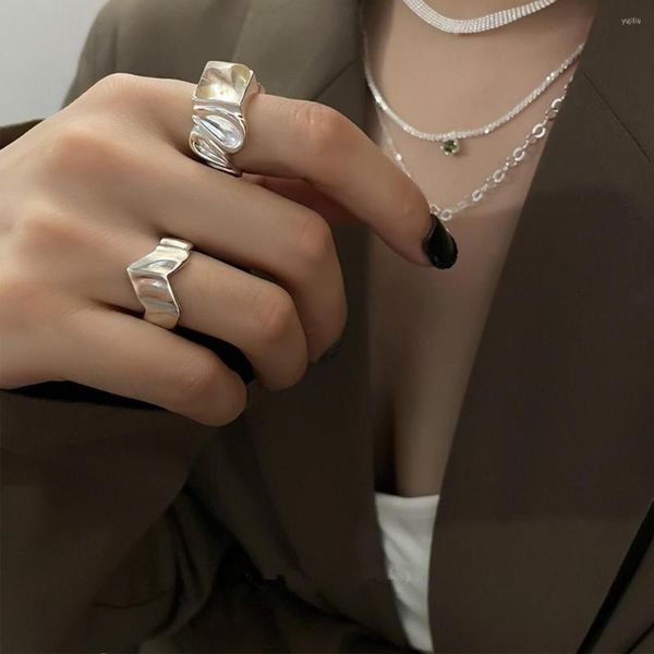 Cluster Rings Z Versaille Silver Color Onyx Geometric Square Chain Ring Light Luxury Female Design Unique Fashion Requintado Simples