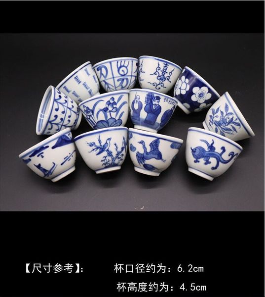 2 Stück/Set Jingdezhen-Keramik, handbemalt, blau und weiß, antike Pu'er-Tasse, Teetasse mit 12 Retro-Teesets