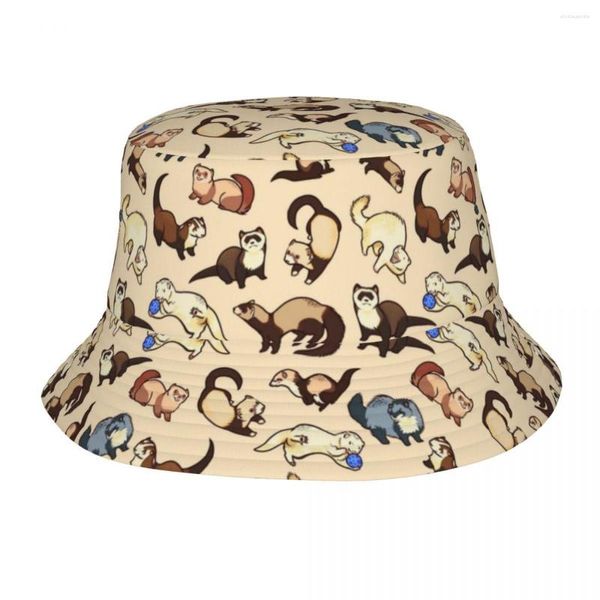 Boinas Furão Animal Bucket Hat Spring Headwear Acessórios Vida Selvagem Roedor Doninha Pesca Para Acampar Mulheres Boonie Leve