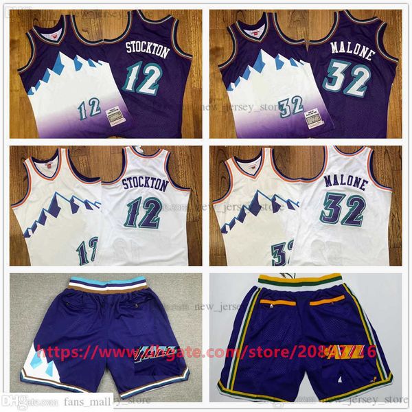 Autêntica de Browack Basketball de 32 Karl Malone Jerseys Retro Purple 1996-97 John Stockton Jersey White Breathable Sport de alta qualidade