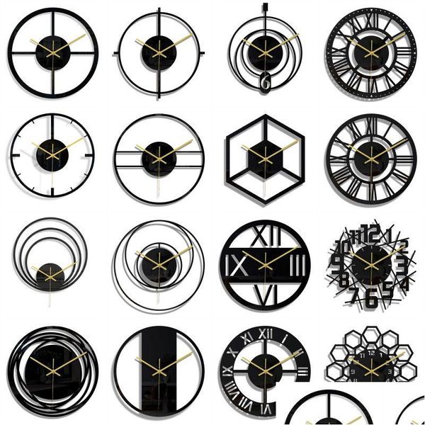 Relógios de parede Grande Relógio Moderno Numeral Romano Arte Decorativa Clássico Interior Silencioso Para Sala De Estar Decoração Do Escritório Drop Delivery Home Gar Dhokw