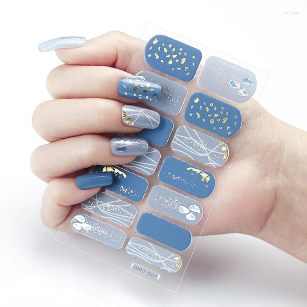 Adesivos para unhas Azul Dourado Decorações de arte por atacado para mulheres Beleza completa Manicure Decalques Unhas de alta qualidade