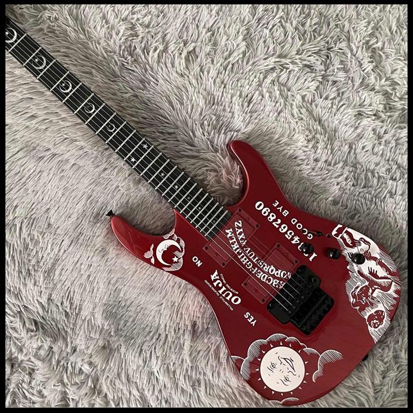 KH-2 Ouija Metallic Red Kirk Hammett Signature Chitarra elettrica Reverse Paletta, Floyd Rose Tremolo, hardware nero Star Moon Inlay China EMG Pickups