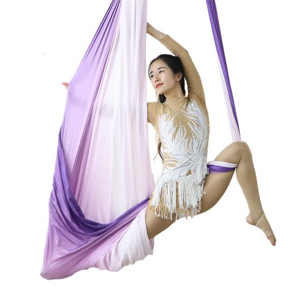 Faixas de resistência Antigravidade Aerial Yoga Hammock Yoga Swing Gradient Color Silk Fabric 4/5/6/7*2.8M para Antigravity Yoga Inversion 230617