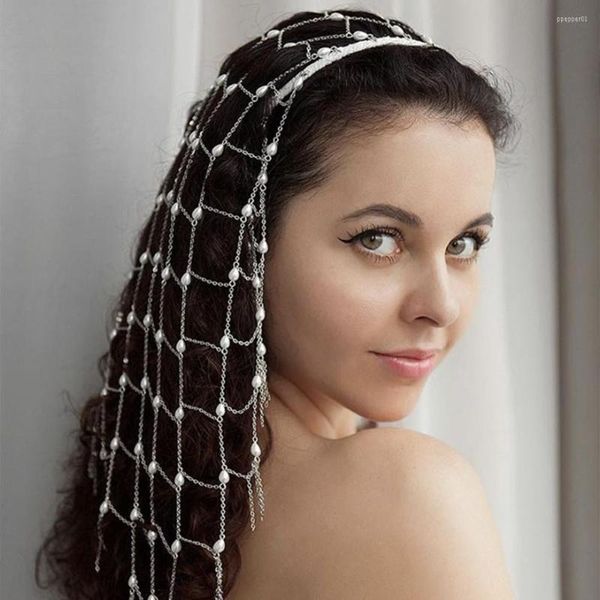 Haarspangen Est Metall Perlenkette Hochzeit Kopfschmuck Mesh Quaste Stirnband Kopf Hoop Schmuck Für Frauen Handgemachte Accessoires