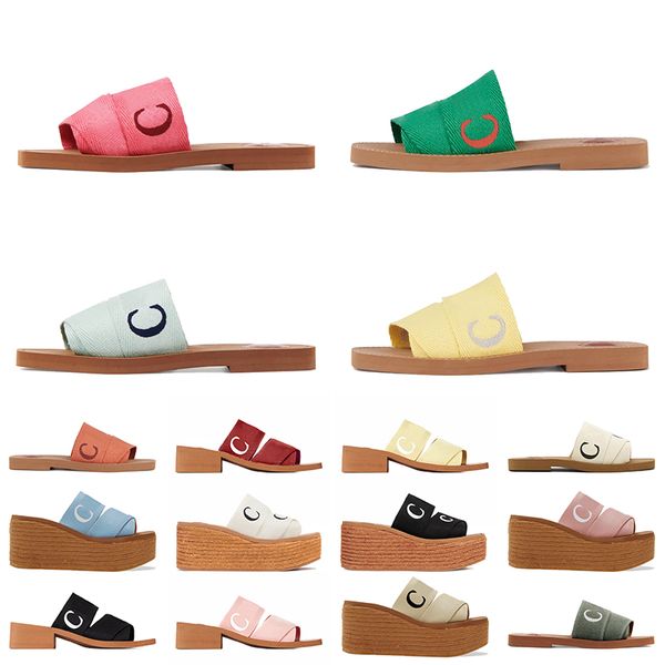 OG Originals Designer Woody Flat Mule Sandalen Chlos Hausschuhe besticktes Leinen High Heel Woodys Espadrille Wedge Loafers Sliders Berühmte Coach Strandschuhe Größe 36-41