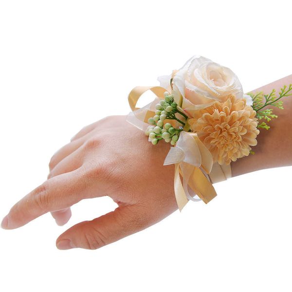 Getrocknete Blumen Handgelenk Corsage Boutonniere Künstliche Rose und Nelke handgemachte Seidenblume für Hochzeitsaccessoires Abschlussball Anzug Dekor