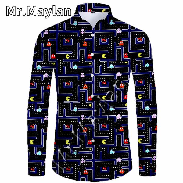 Herren-Freizeithemden, Spiel, 3D-gedruckt, Strand, hawaiianisches Anime-Hemd, Herren, Urlaub, Party, Streetwear, Langarmhemden, Übergröße, 5XL, Chemise Homme-155 230619