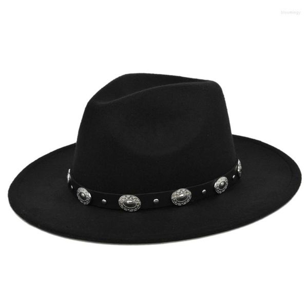 Boinas Amazon Chapéu de Lã Europeu e Americano Estilo Étnico Fedora Acessórios de Metal Vintage Preto Top