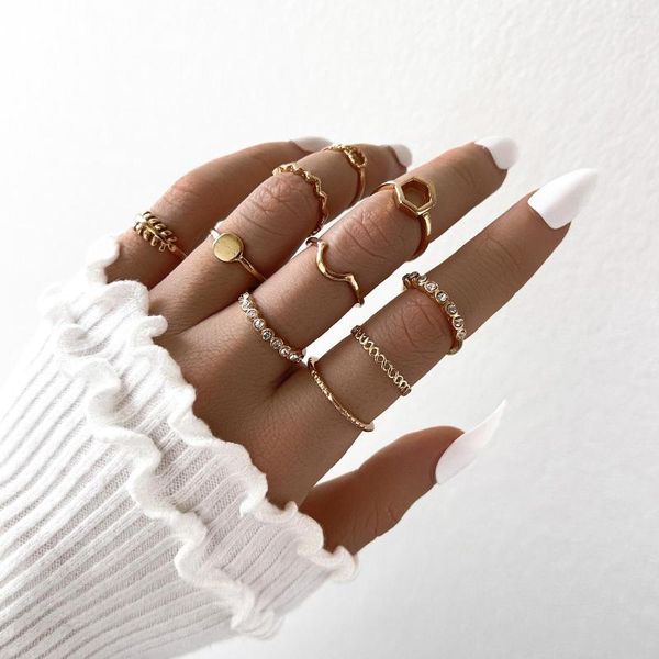 Cluster Rings Aprilwell 10 PCs Gold Color Luxury Shining Sets For Women 2023 Estética Lady Trendy Clothing Jewelry Gift Friends Girl