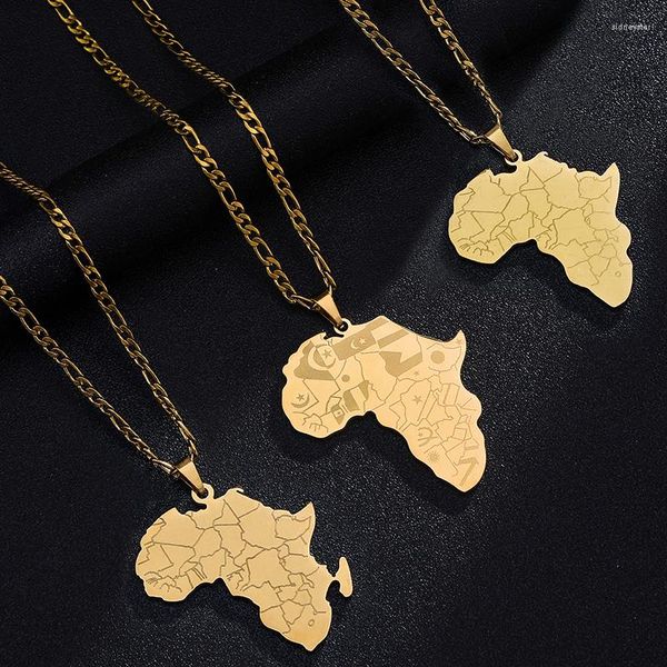 Collane con ciondolo Acciaio inossidabile Colore oro/argento Mappa dell'Africa con bandiera Mappe africane Gioielli per donna Uomo regalo