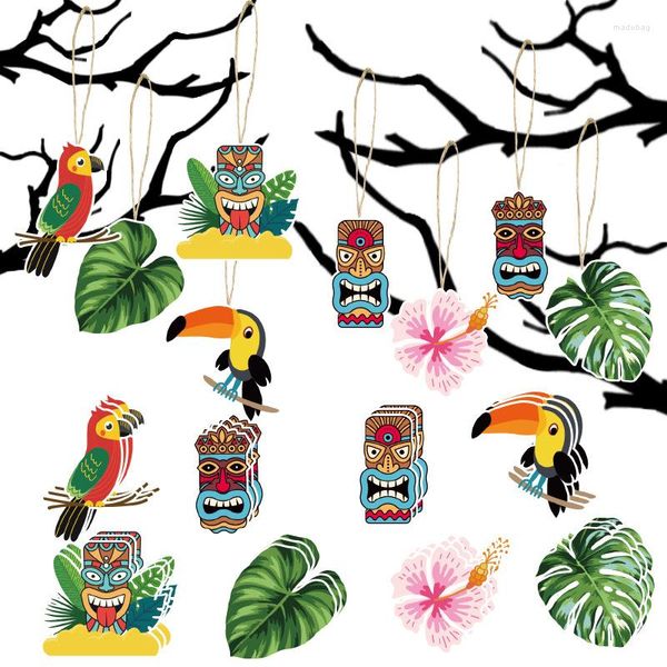 Decorazione per feste 8 pezzi Ciondolo hawaiano Fiamma estiva Foglia di uccello Appeso Tag Appendiabiti Compleanno Benvenuto Baby Tag Scene