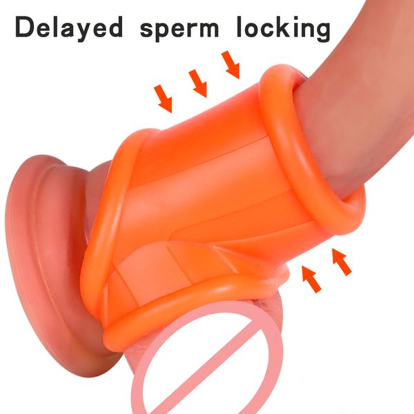 Blocco Sperma Cock Ring Top Silicone liquido elastico Manicotto del pene maschile Tubo Prevenire l'eiaculazione più veloce Migliorare il tempo di ritardo dell'erezione Giocattoli del sesso Uomini Dildo Aste di climax sessuale