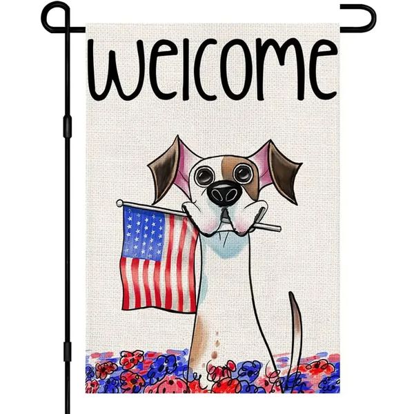 1 Stück, 4. Juli Patriotische Willkommens-Gartenflaggen aus Sackleinen, doppelseitig, Hundeschild, blau, rot, Unabhängigkeitstag, Gedenktag, Amerika-Flagge, Außendekoration für den Hof