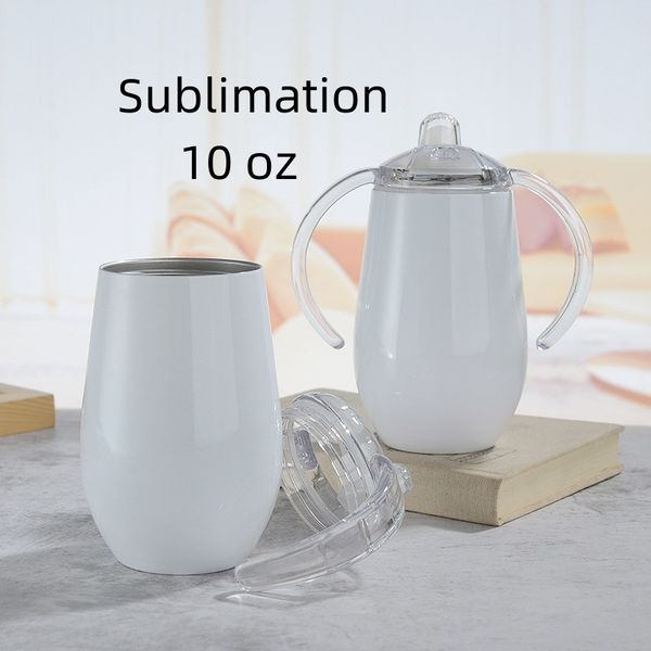 Bicchieri Sippy per sublimazione da 10 once Bicchieri per trasferimento di calore Bicchieri per bambini in acciaio inossidabile Biberon per bambini con manico per capezzolo Tazza per guscio d'uovo