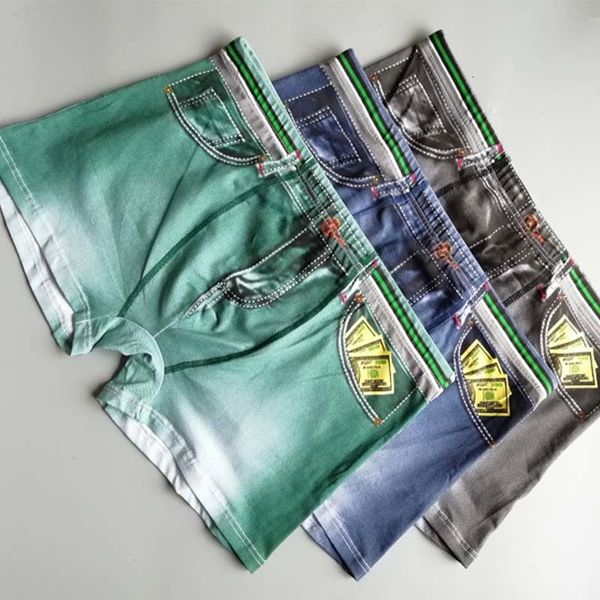 Cuecas de algodão Cuecas Masculinas Sexy Denim Curto Boxers Homens Boxers Homens Cuecas Respirável Bolsa Jeans Impresso Biquíni Roupa de Banho Masculino Jovem 230619